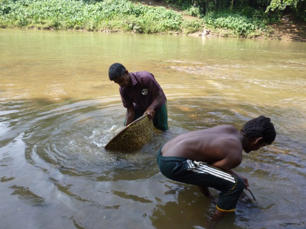 Mineurs dans la rivière Kalu Ganga, Ratnapura